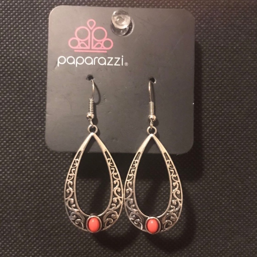 Paparazzi red stone dangle earrings